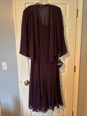 R&M Richards Plum Beaded Dress with Jacket